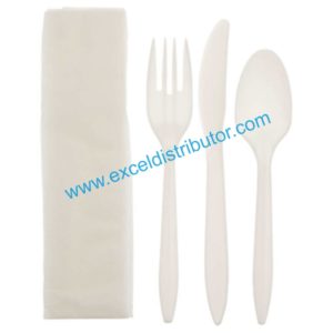 Prime SourceMedium Wrapped White Fork, Knife, & Teaspoon Cutlery Kit250/CS