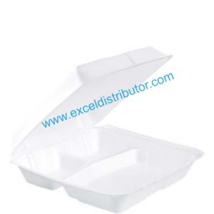 DART 95HT3R 9.5” WHITE 3 COMPARTMENT FOAM HINGE CONTAINER 200/CS
