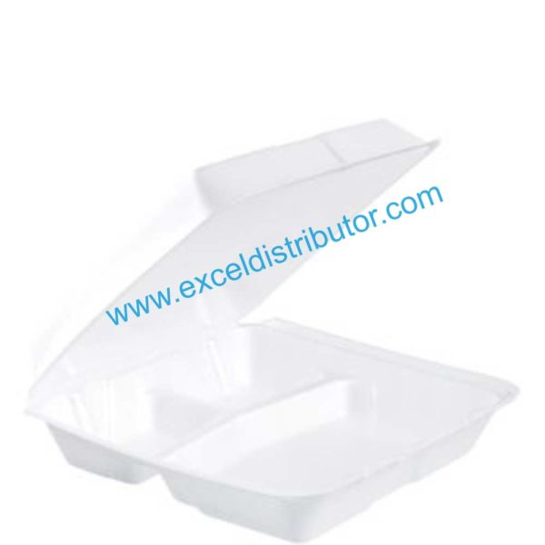 DART 95HT3R 9.5” WHITE 3 COMPARTMENT FOAM HINGE CONTAINER 200/CS