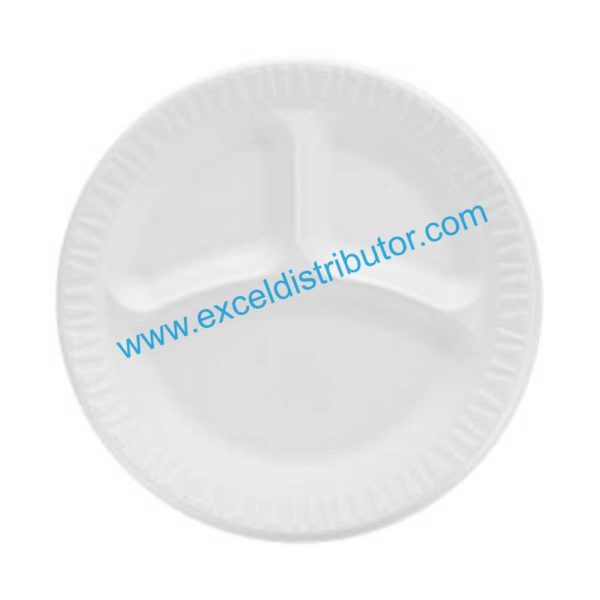 DART 9CPWC 9” WHITE FOAM PLATES 3 COMPARTMENT 500/CS