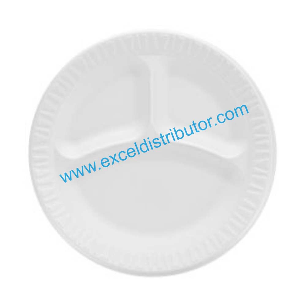 DART 9CPWC 9” WHITE FOAM PLATES 3 COMPARTMENT 500/CS – Excel Distributors