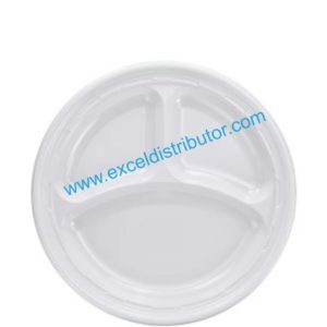 DART 9CPWF 9” WHITE COMPARTMENT PLASTIC PLATE 500/CS