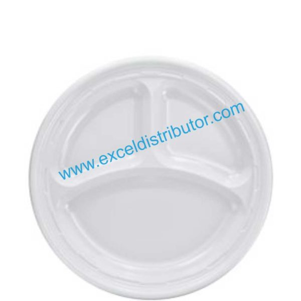DART 9CPWF 9” WHITE COMPARTMENT PLASTIC PLATE 500/CS