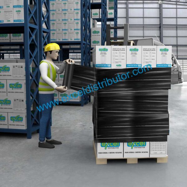 STRETCH FILM-BLACK-18X80 - 18X80 GUAGE BLACK PALLET SHRINK WRAP 2000FT/ROLL 4/CS - Image 2