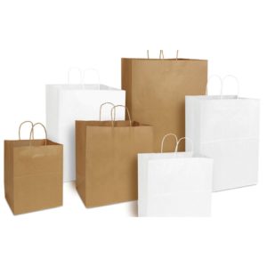 #65 White with Handle - 65# WHITE PAPER SHOPPING BAG WITH HANDLES 13X7X17 250/PK