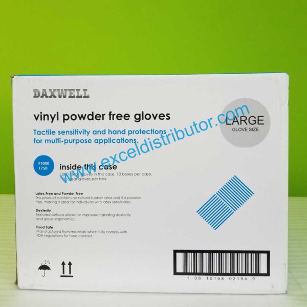 F10001750B –  VINYL POWDER FREE GLOVES LARGE - 100/CT - Image 3