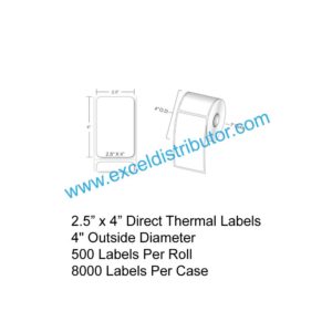 EXRL254-DT1C–2.5” x 4”Direct Thermal Labels 500/Roll