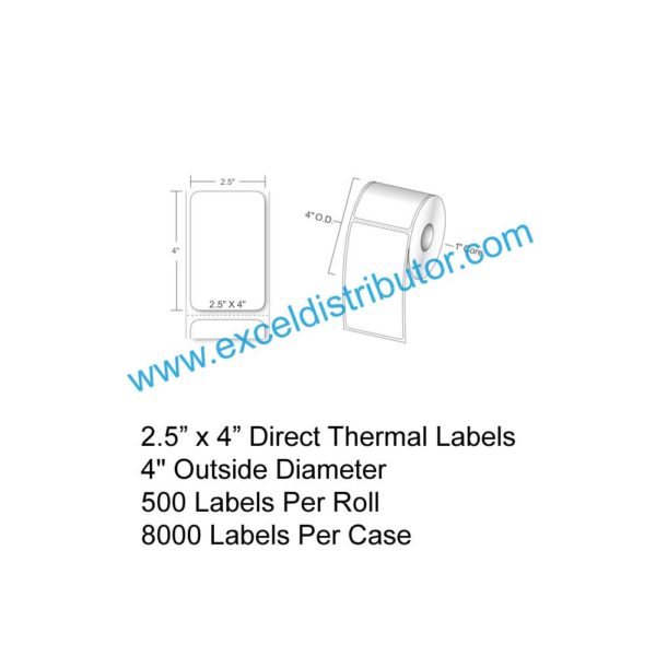 EXRL254-DT1C–2.5” x 4”Direct Thermal Labels 500/Roll